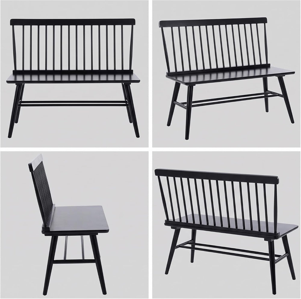 DUHOME Entryway Bench, Black Dining Bench with Spindle Back