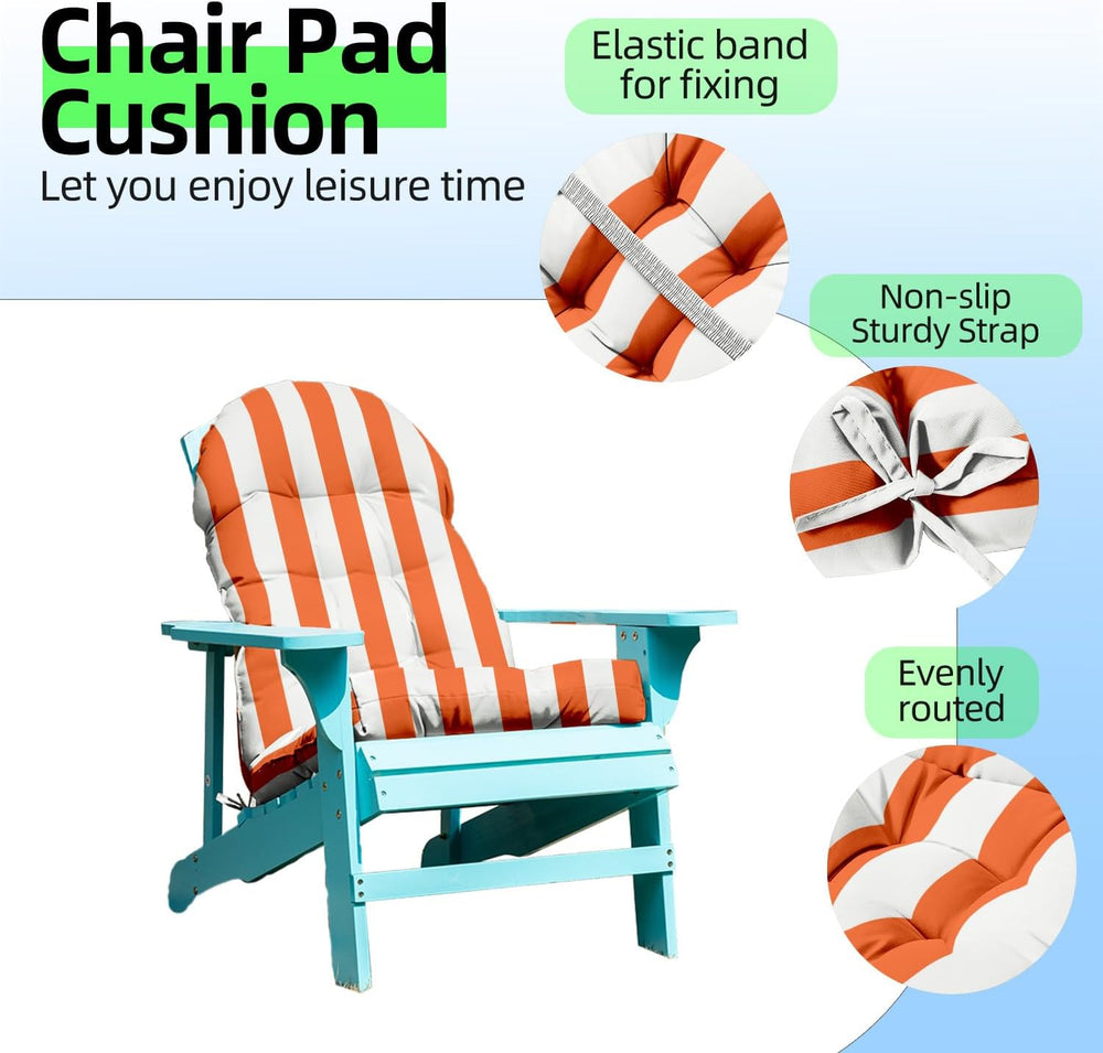Adirondack Chair Cushions 44x19x4 in Set of 2, Orange Stripe