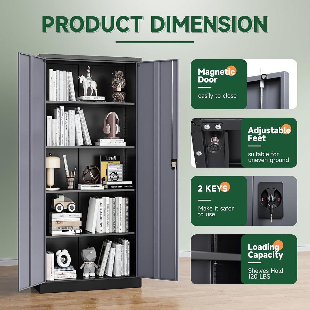 Metal Garage Storage Cabinets with Lock Door and Adjustable Shelves, Steel To...
