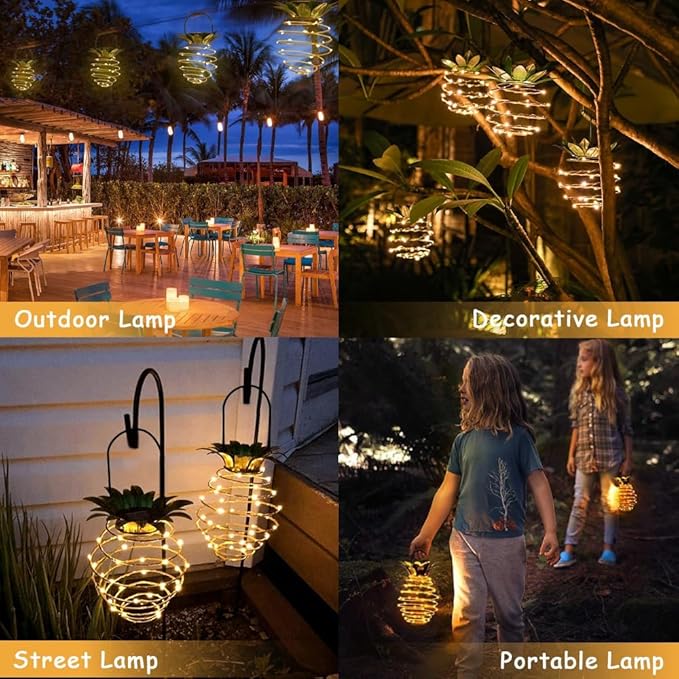 4 Pack Outdoor Solar Hanging Lantern Lights - 60LED Waterproof Solar Pineappl...