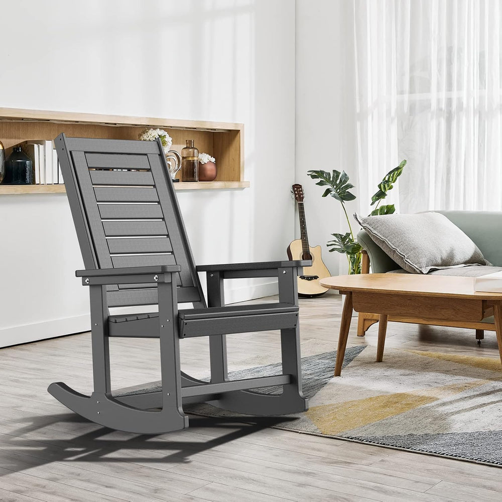 GREENVINES Oversized Outdoor Rocking Chair, HDPE Rocker, Grey