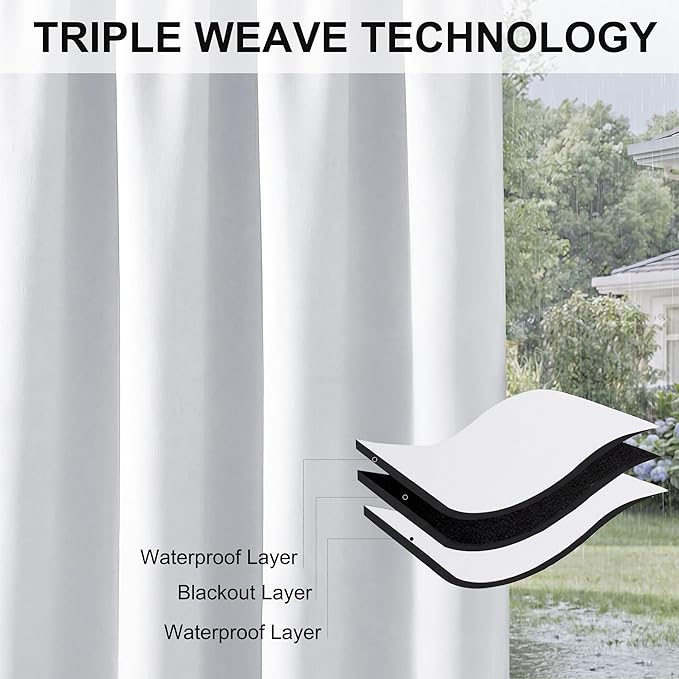 RYB HOME Extra Wide Outdoor Curtains for Patio Waterproof Heavy Duty Thermal ...