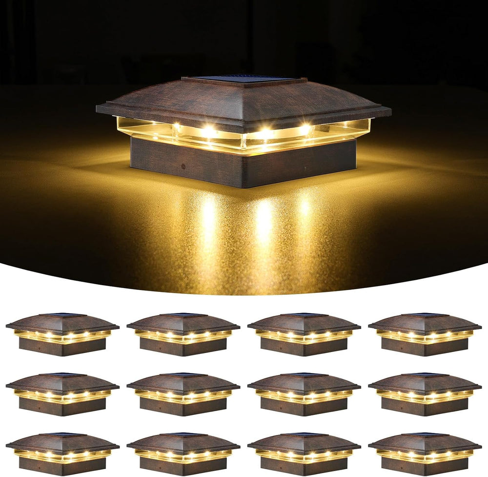 VOLISUN Brushed Copper Solar Post Cap Lights, Warm White Fence Light 12Pack
