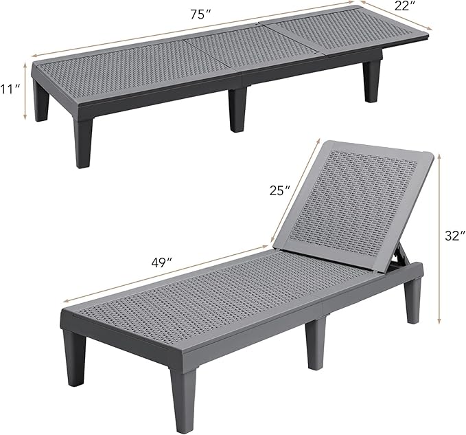 Devoko Outdoor Chaise Lounge Chair Set of 2 for Outside Pool Patio, Adjustabl...
