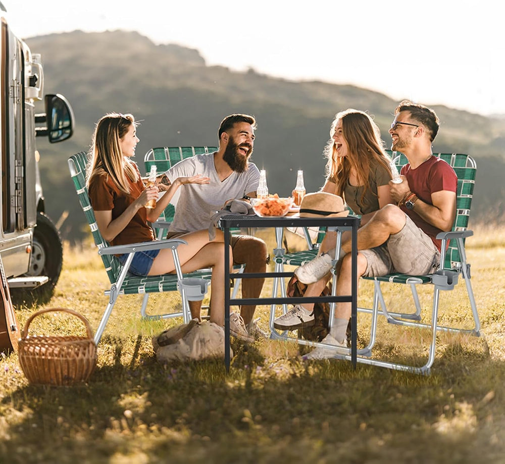 VINGLI Folding Webbed Oversized Lawn Chairs with Detachable Cup Holder, 300 L...