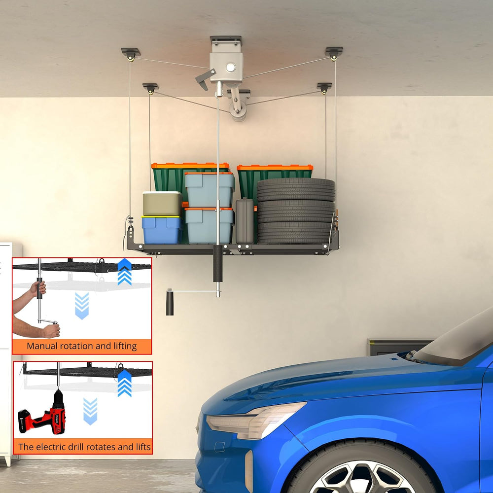 Overhead Garage Storage Rack,4x4FT Garage Ceiling Storage Racks,Lift Storage ...