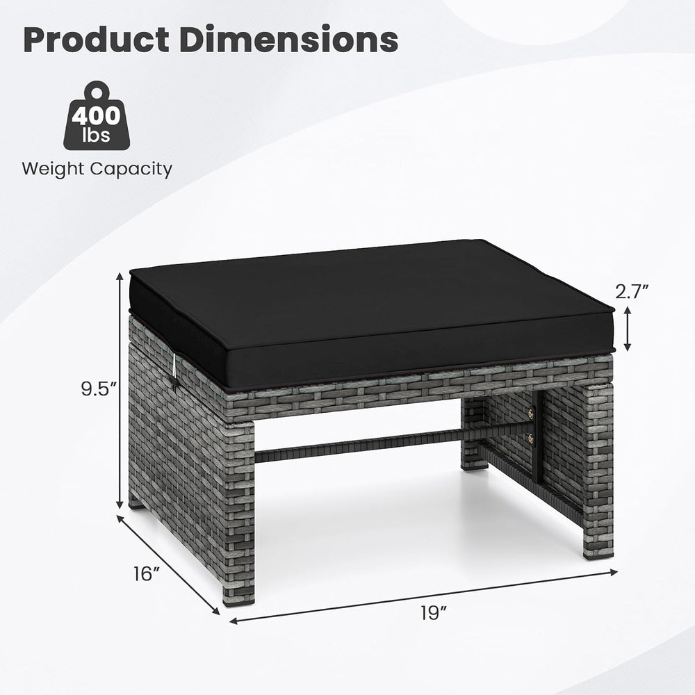 Tangkula 2 Pieces Patio PE Rattan Ottomans, Multipurpose Outdoor Footstool Fo...