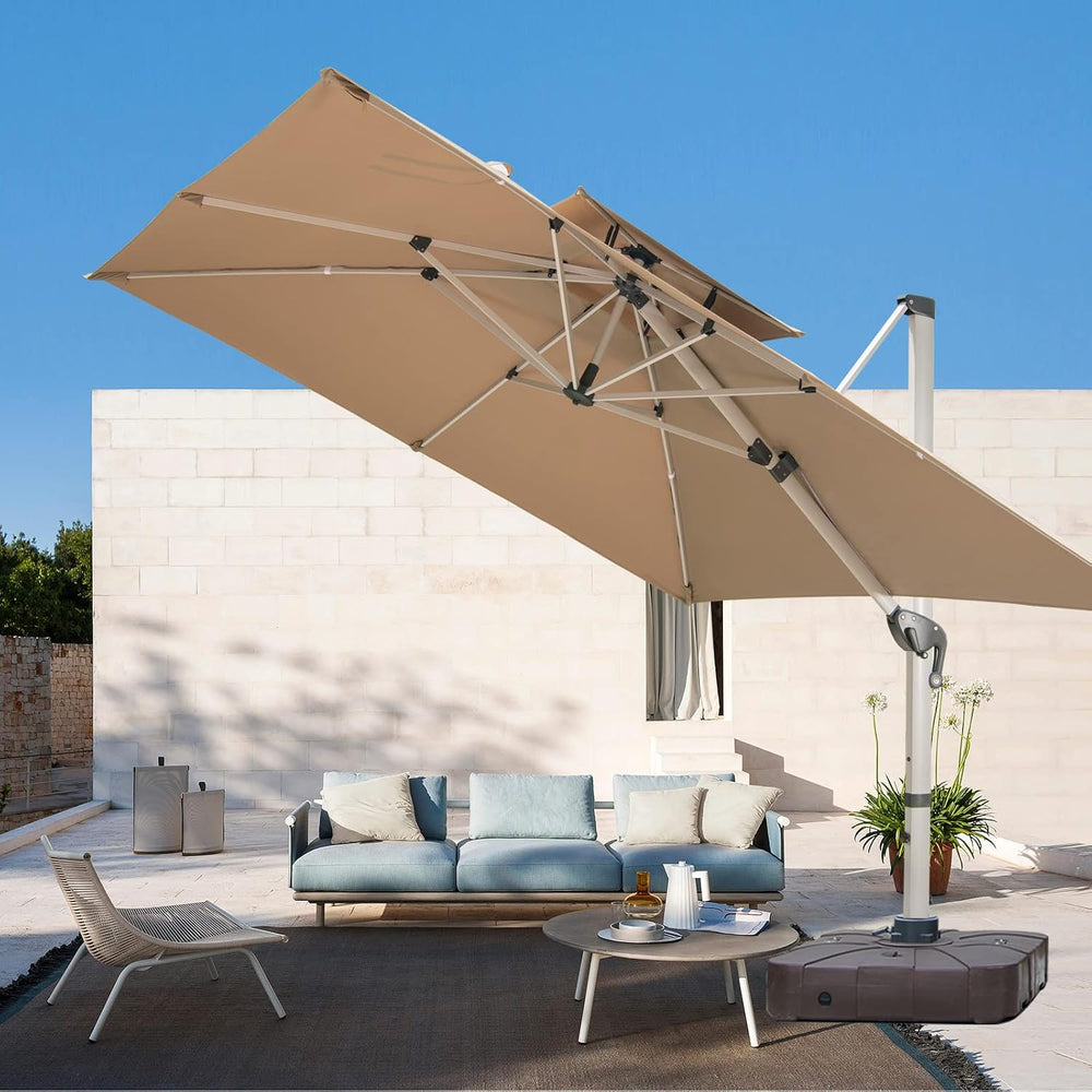 Cantilever Patio Umbrella with Cross Base and Cover Included - 360° Rotation ...