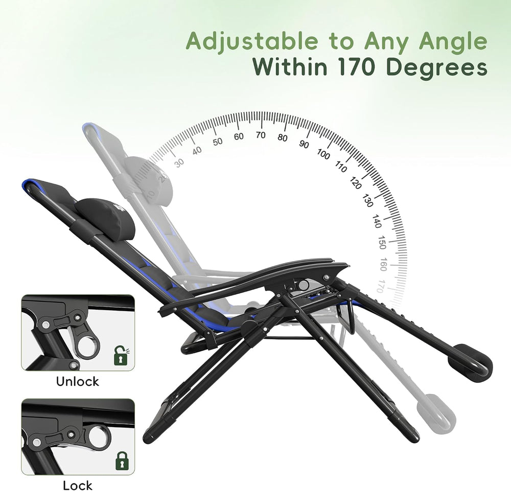 Amopatio XL Padded Zero Gravity Chairs Foldable Zero Gravity Lounge Chair Out...