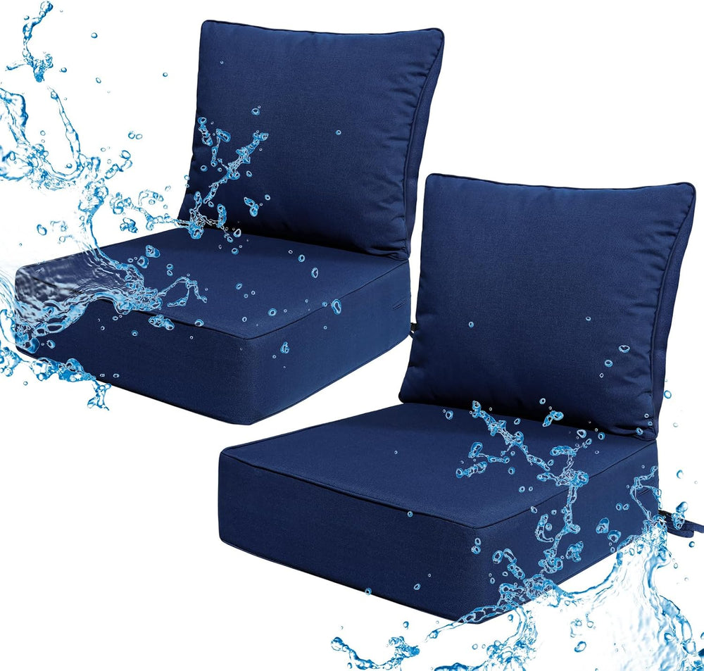 6 Inch Thick Outdoor Chair Cushions Set of 2, Waterproof, Blue