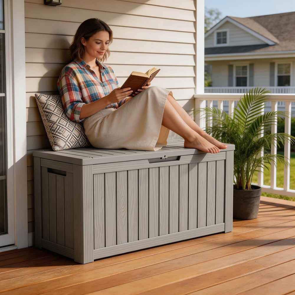 Mars Villa 90 Gallon Deck Box, Outdoor Storage Box, Outside Bin, Grey