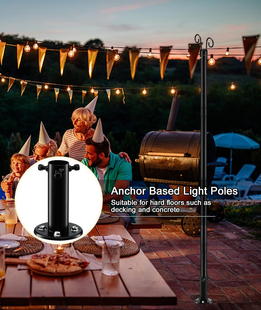 2 Pack String Light Poles, 12 ft Adjustable Deck Light Poles for Outside