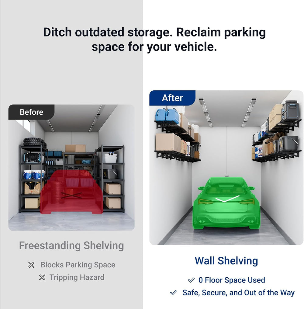 FLEXIMOUNTS 1-Pack 1x3ft Garage Shelving Wall-Mounted Storage Rack, Black