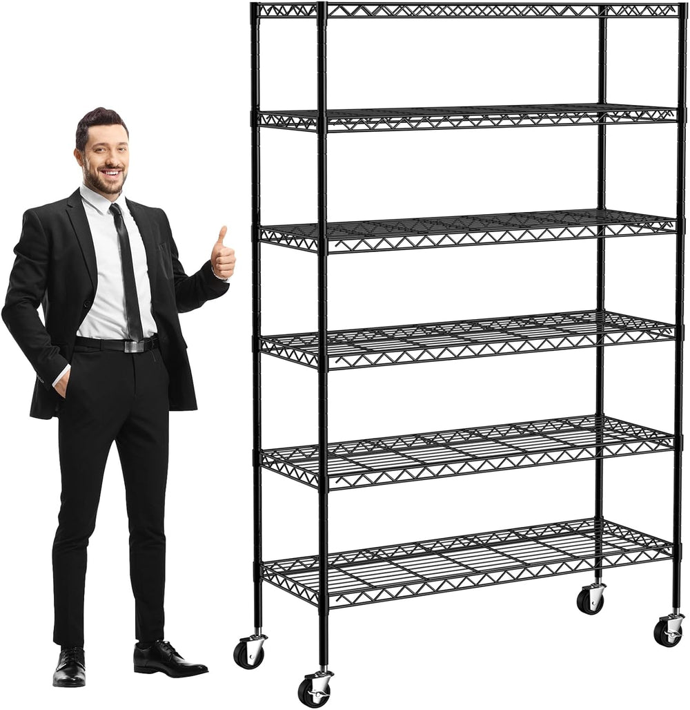 Wire Shelving Unit with Wheels, 6 Tier Adjustable Storage Shelves