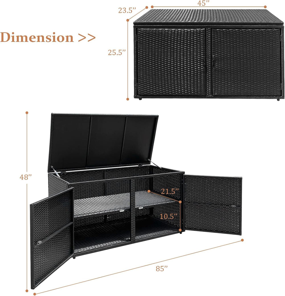 HAPPYGRILL Deck Box Outdoor Wicker Storage Box Cabinet, 88 Gallon Patio Ratta...