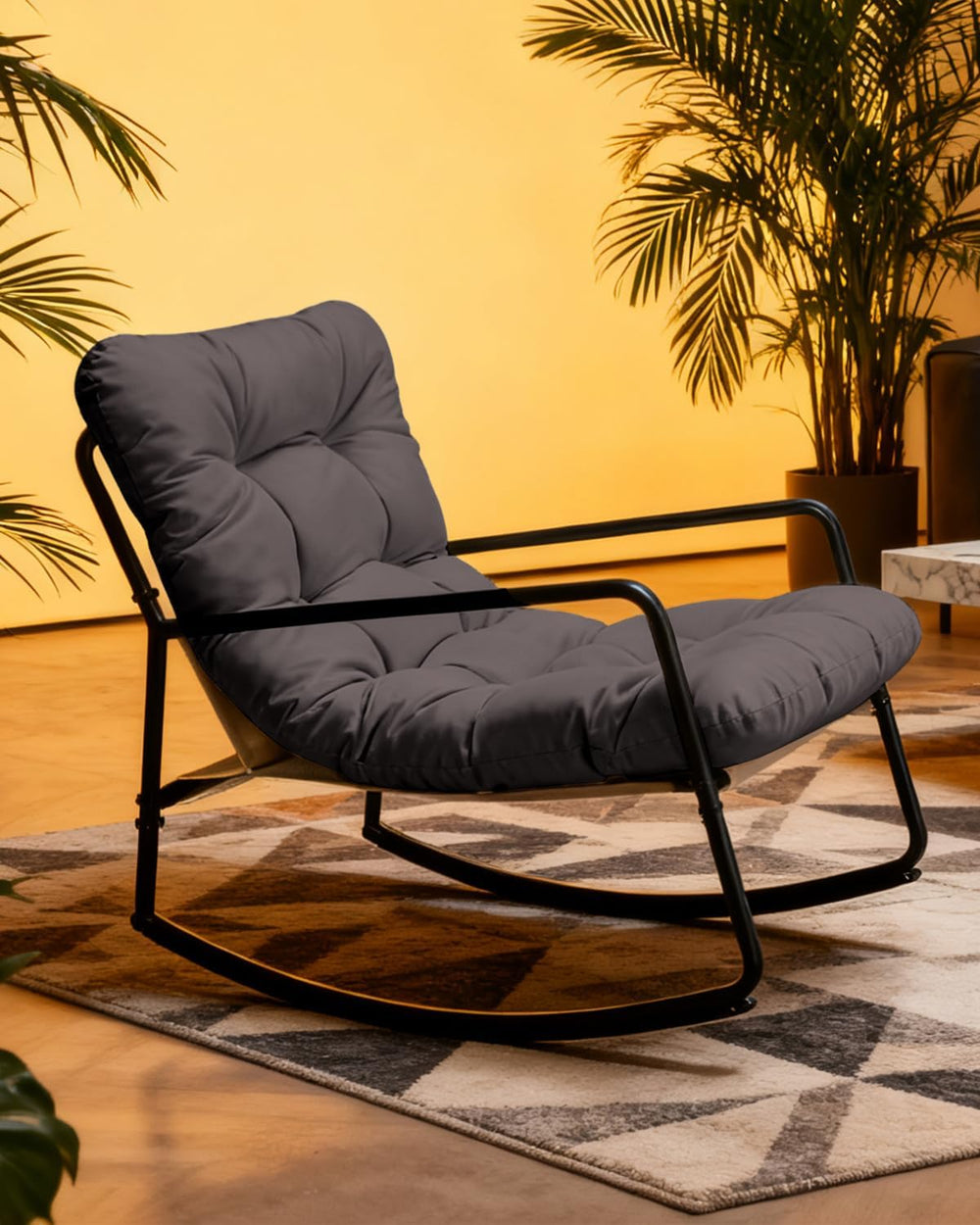Outdoor Rocking Chair, Metal Patio Rocking Chair, Indoor Rocking Chair with C...