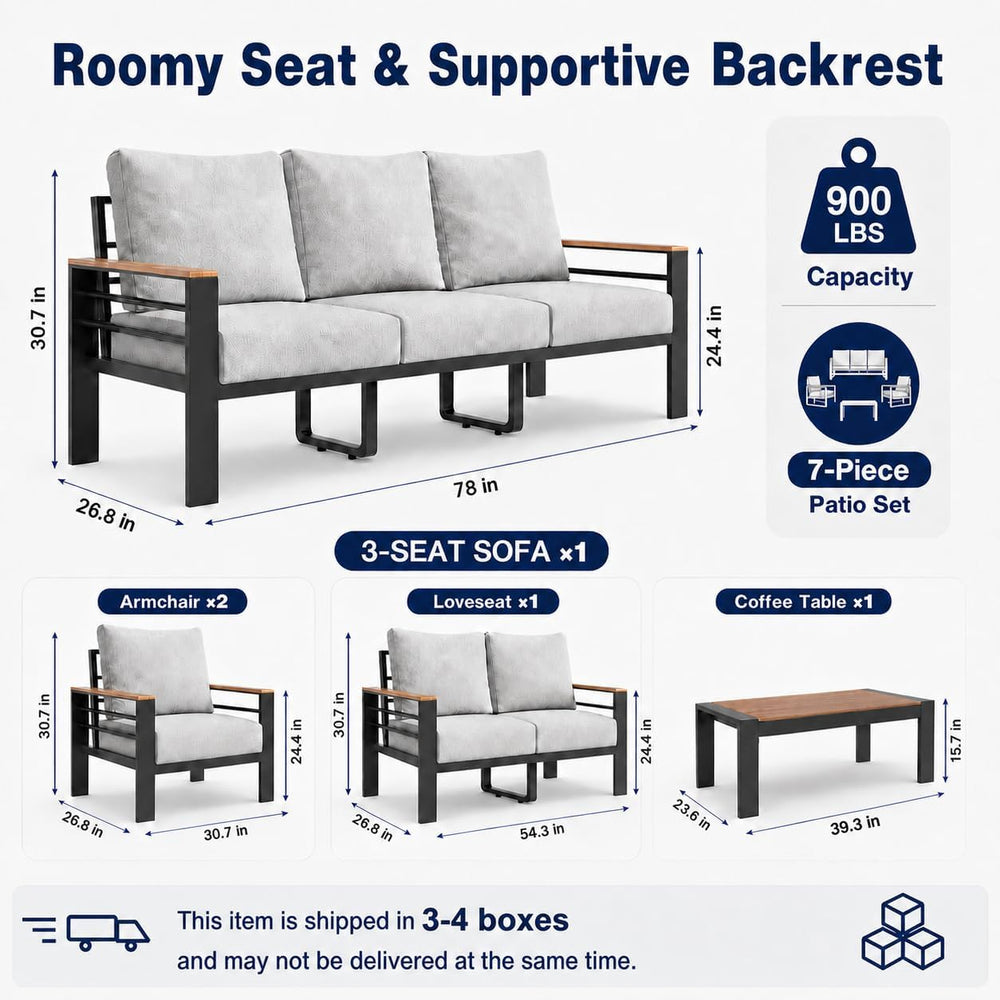 Aluminum Outdoor Patio Furniture, 4 Piece 5-Seat Conversation Set with 2 Chai...
