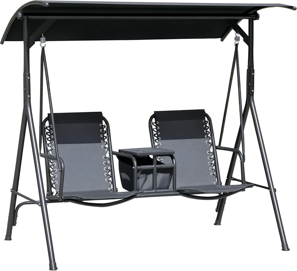 Outsunny 2-Seater Patio Swing Chair Outdoor Canopy Swing Glider, Black