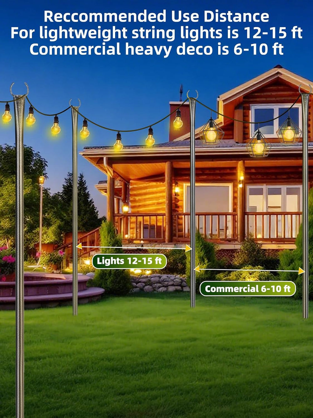 String Light Poles for Outside, 4 Pack 10 ft Frosted Silver Poles
