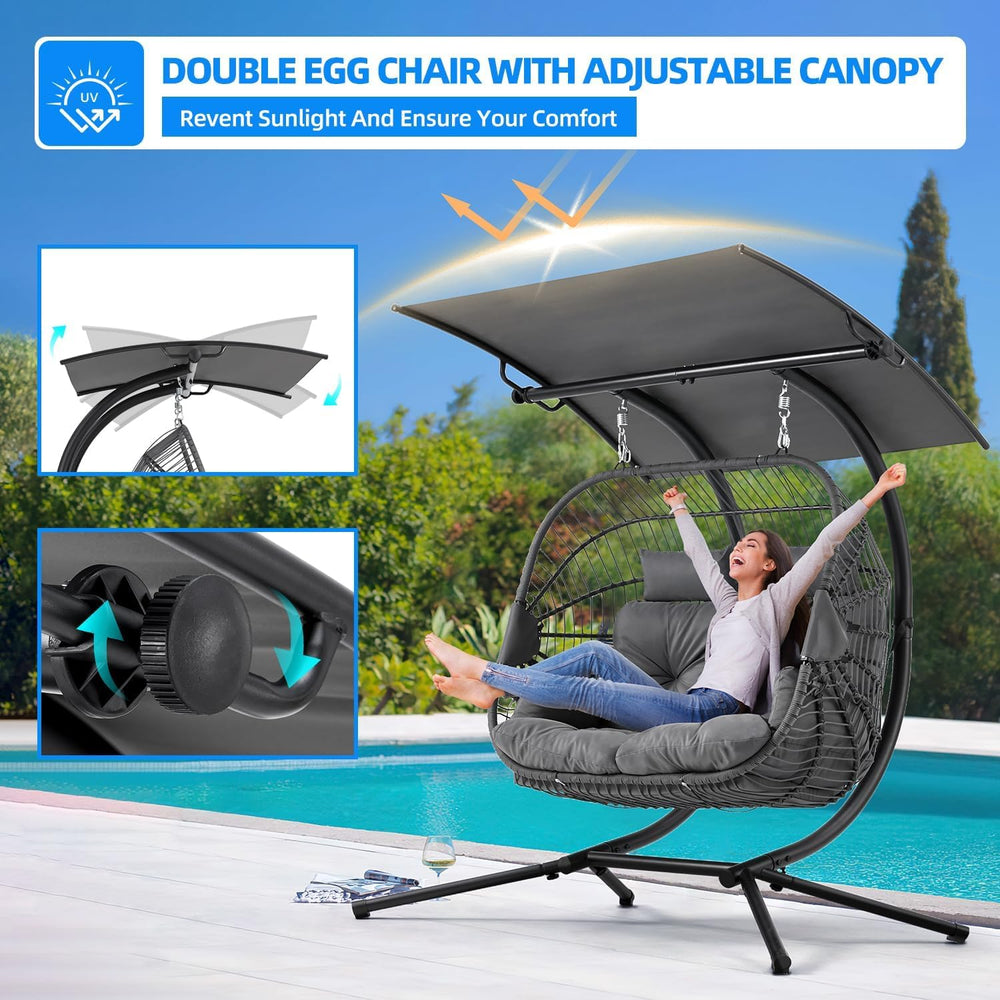 Double Egg Chair with Removable & Adjustable Canopy, Oversized Hanging Sw...