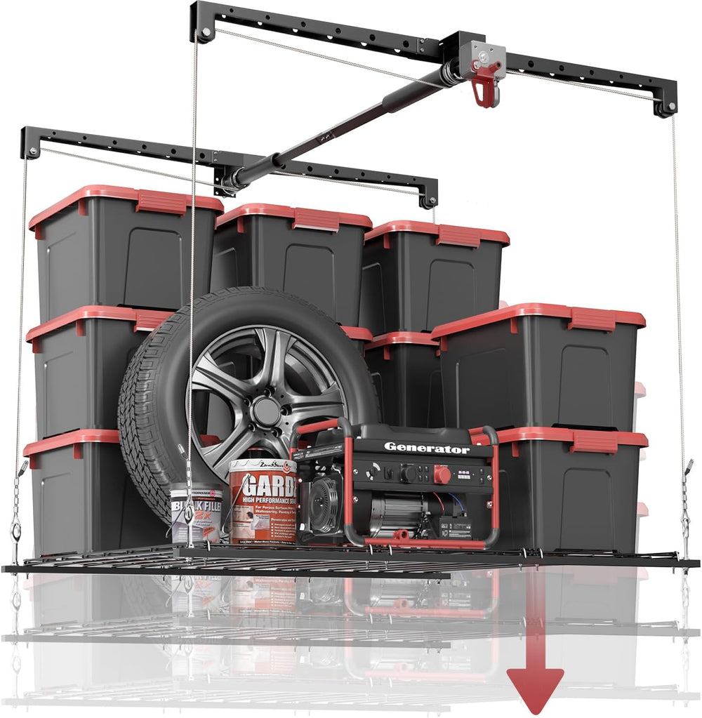Overhead Garage Storage Lift, 4x4 Ft Ceiling Storage, Heavy-duty Ceiling Moun...