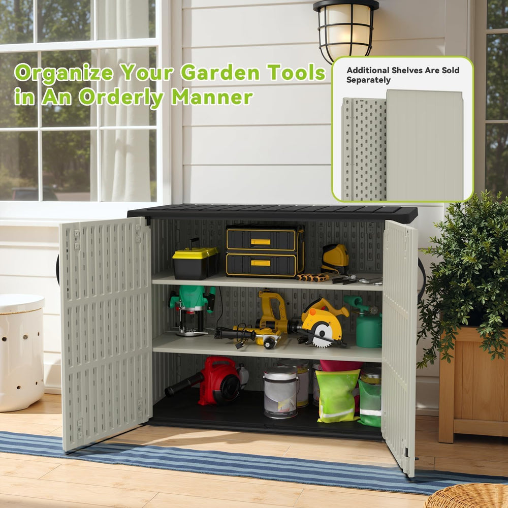 Devoko 26 Cu Ft Resin Outdoor Storage Cabinet, Plastic Horizontal Shed