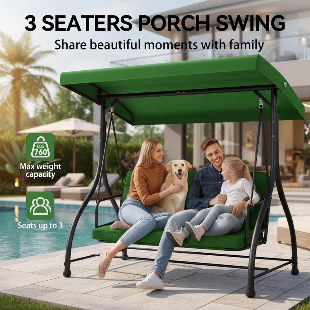 3-Seat Outdoor Porch Swing Glider with Adjustable Canopy, Patio Swings Bed wi...