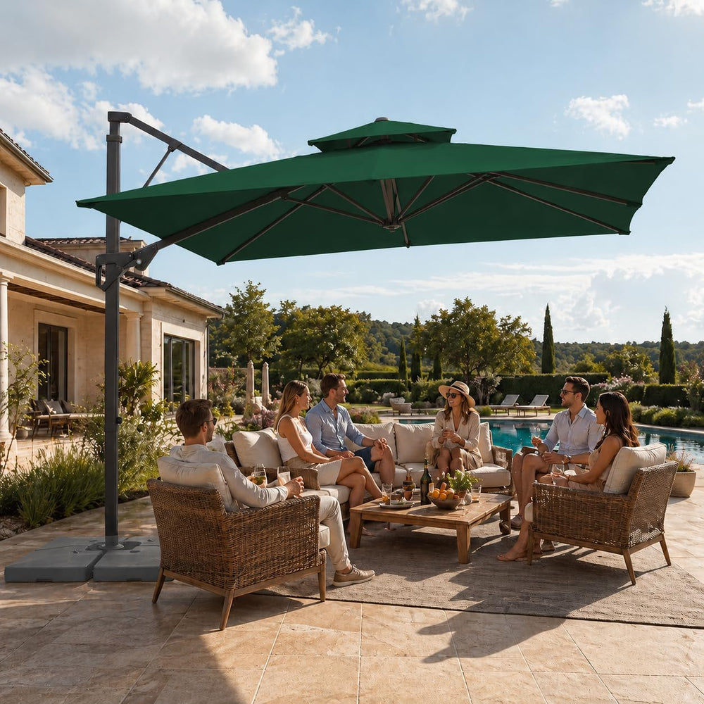 JEAREY 9x9 ft 2-Tier Cantilever Patio Umbrella, Outdoor Offset Umbrella