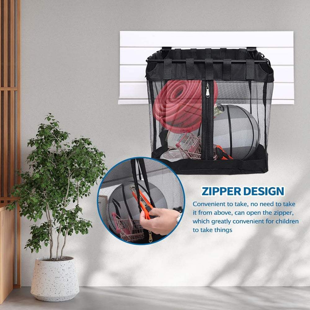 2Pcs Mesh Slatwall Baskets with Zipper,Hanging Storage Slat wall Baskets