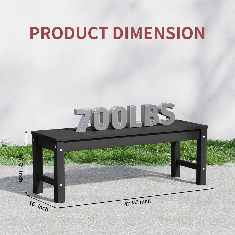 47" Backless Outdoor Benches for 2-Person, Black, 2pcs