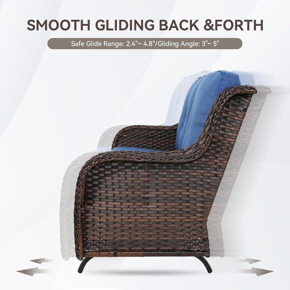 Patio Loveseat Wicker Loveseat Rattan Glider Sofa with Curved Armrest Thickin...