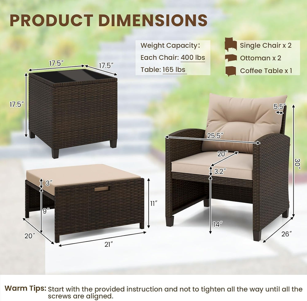 Tangkula 5 Pieces Patio Conversation Set, PE Wicker Rattan Outdoor Furniture ...