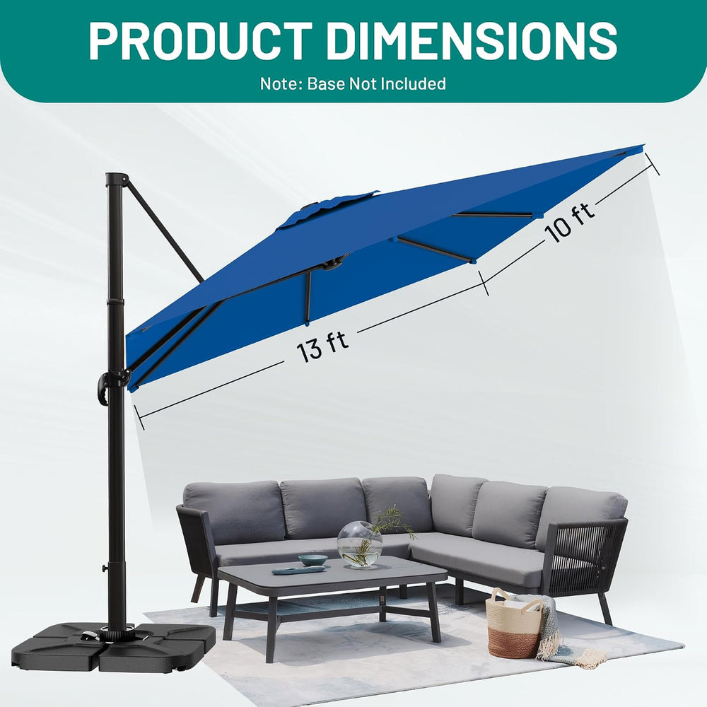 AreShark 10 X 13 FT Cantilever Umbrella w/ 360-Degree Rotation, Royal Blue