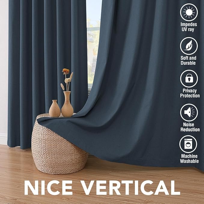 H.VERSAILTEX Linen Curtains 100% Blackout Curtains for Bedroom 90 inch Long F...
