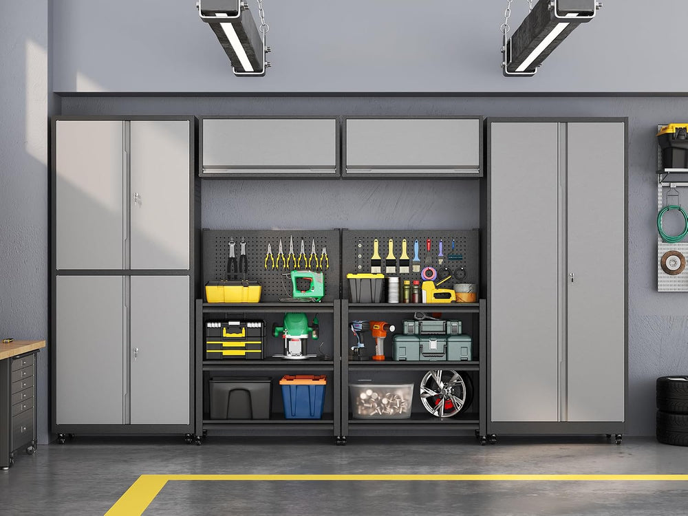 Metal Garage Storage Cabinets System, 6 Piece Workshop Steel Cabinet Set, Rol...