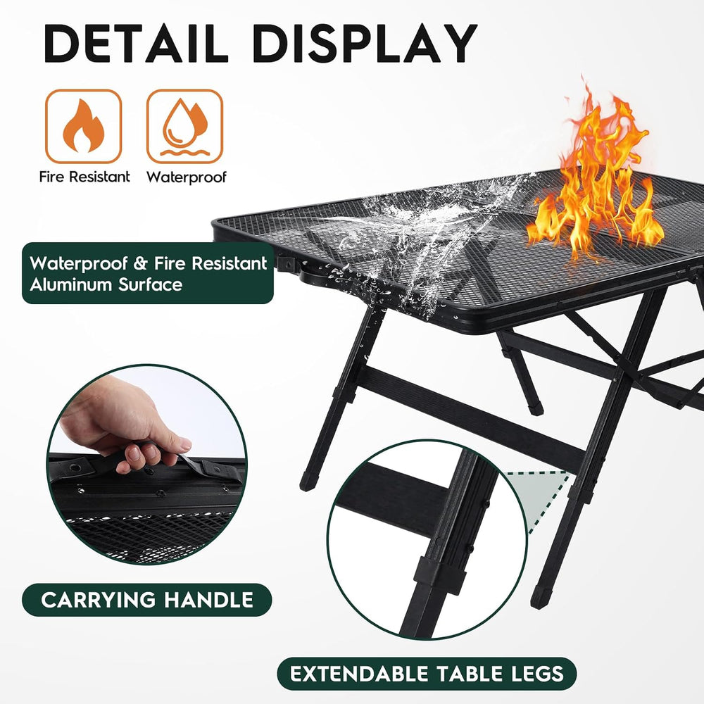 Folding Grill Table, 3x2 FT Adjustable Height Camping Table