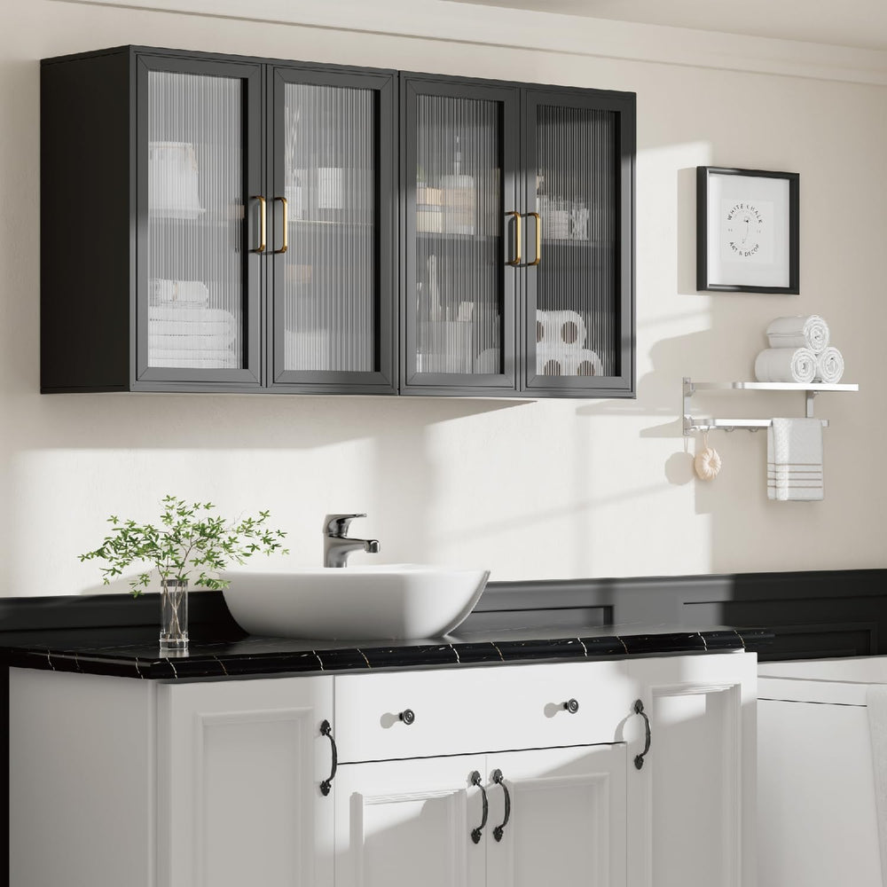Black LED Wall Storage Cabinets with Adjustable Shlelf