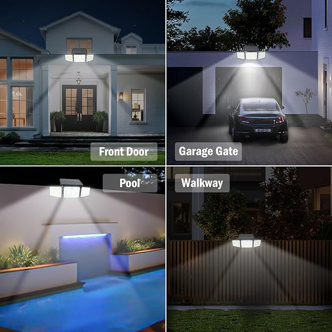 2500LM Solar Lights Outdoor with Motion Sensor,3 Head 270° Wide Angle Street ...