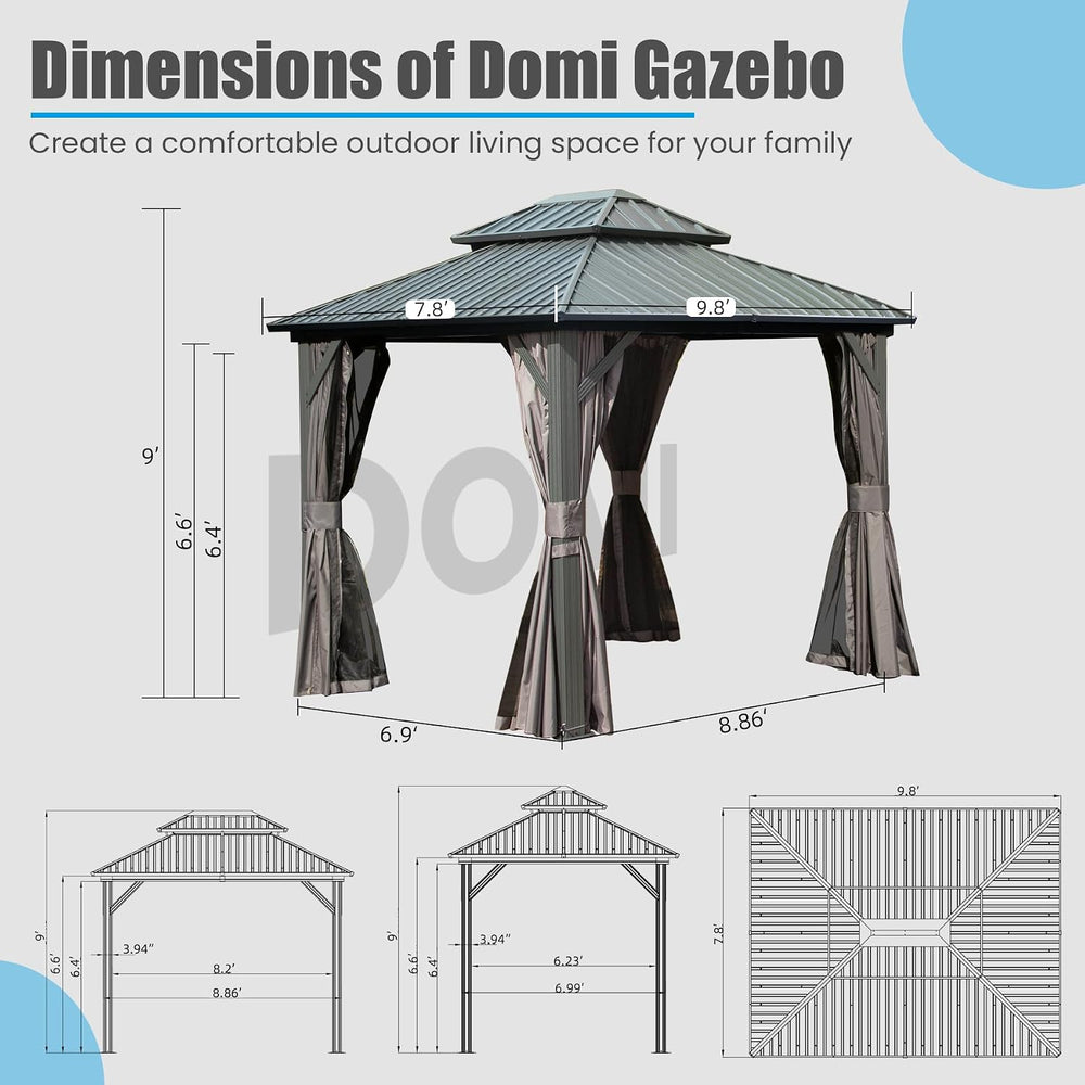 Domi 8x10 Outdoor Hardtop Gazebo, Metal Gazebo for Patios, Grey