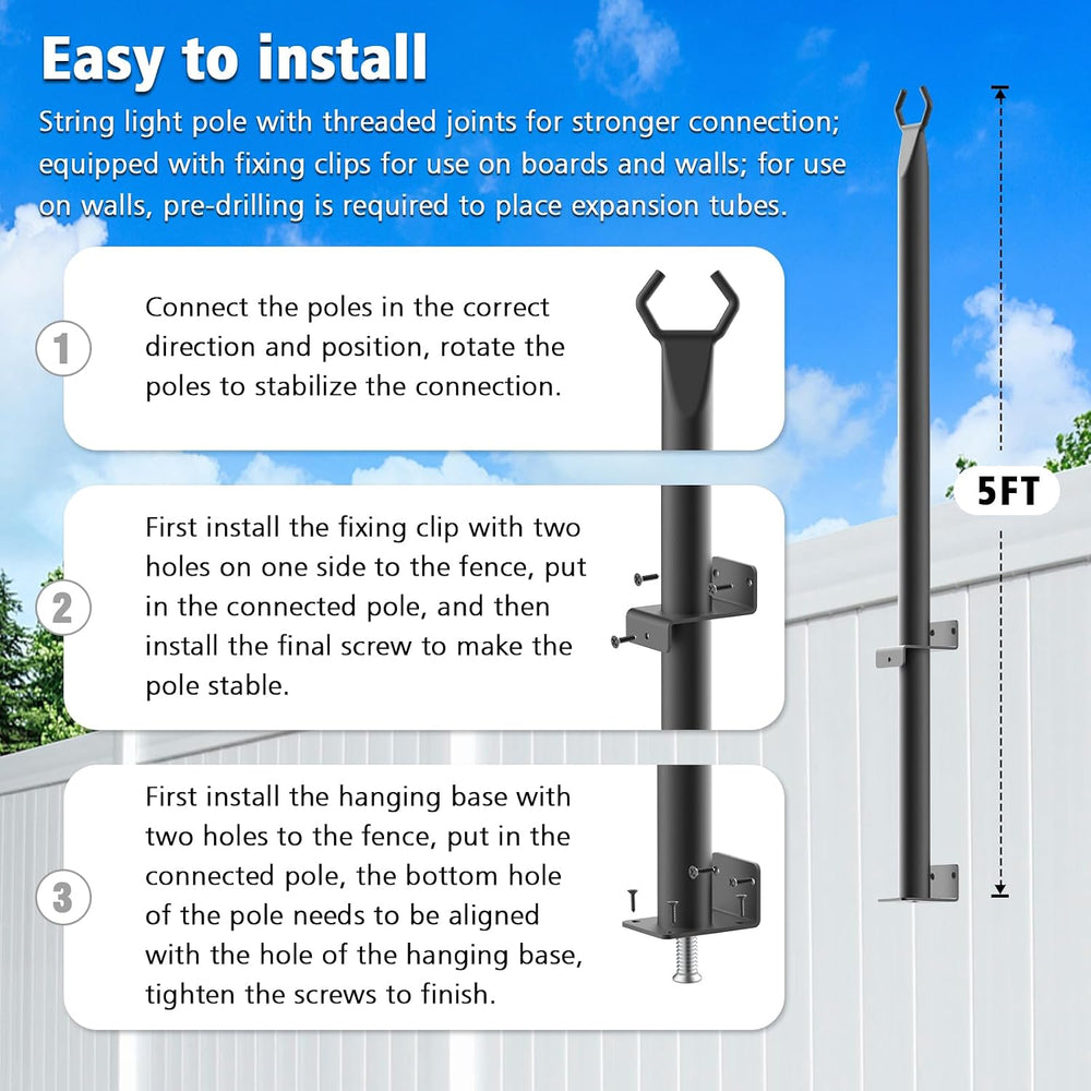 AHRLHR 8 Pack String Light Poles for Deck,5 Ft String Light Poles for Outside...