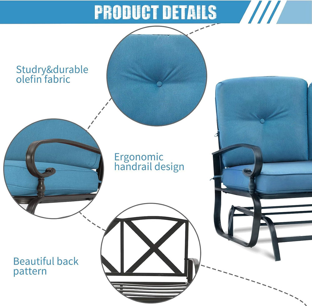 Patio Bench, Porch Glider Outdoor Swing Glider Rocking Loveseat, Steel Frame ...
