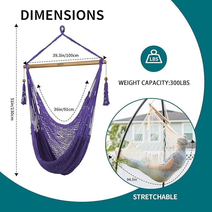 JoyView Hammock Chair with Spreader Bar Caribbean Hammock Swing Chair 300 LBS...