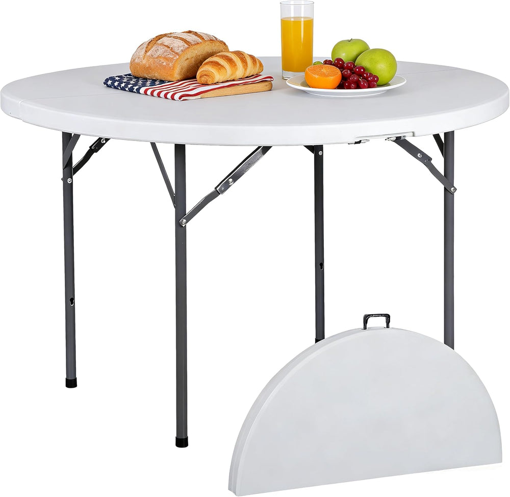 JupiterForce 4 FT Round Folding Table, 48" Indoor Outdoor Portable Plast...