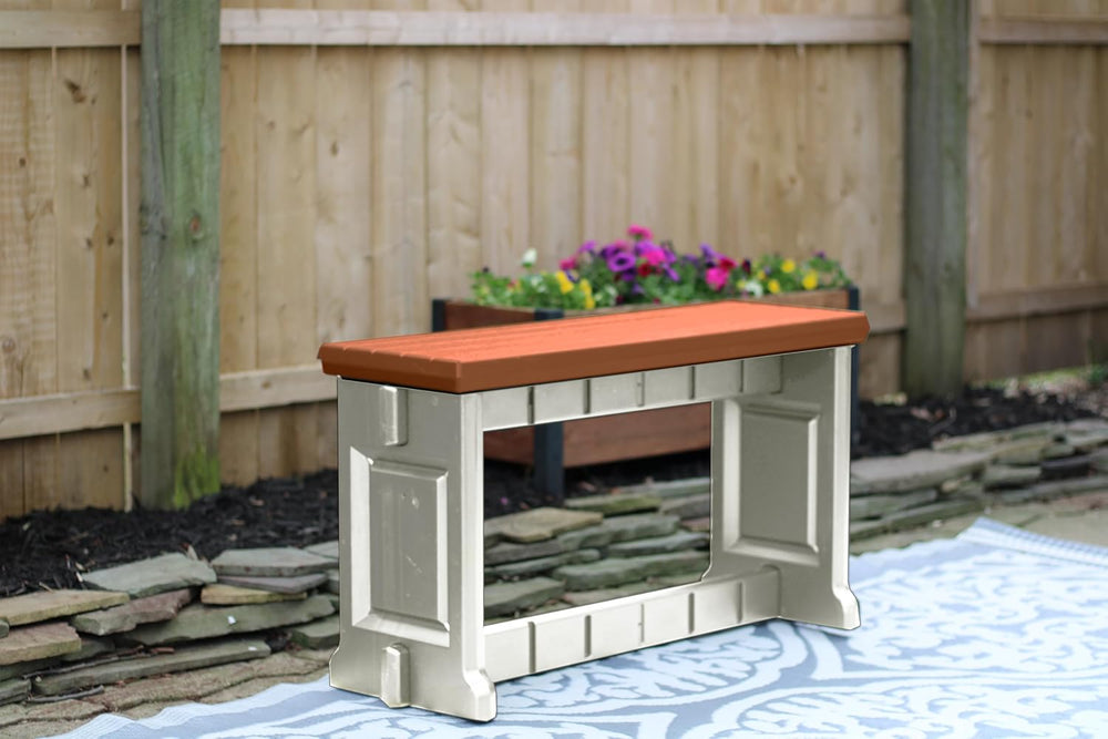 Bench, Redwood Top with Warm Grey Sides, 2 Pack - Proudly Made in The USA, Cl...