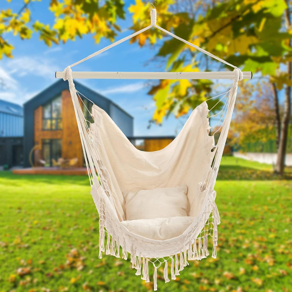 Hammock Chair, Hanging Rope Swing Seat with 2 Cushions,Macrame Hanging Chair ...