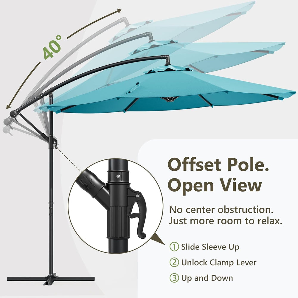 10FT Patio Umbrella, Cantilever Outdoor Umbrella with 360° Rotation & Til...