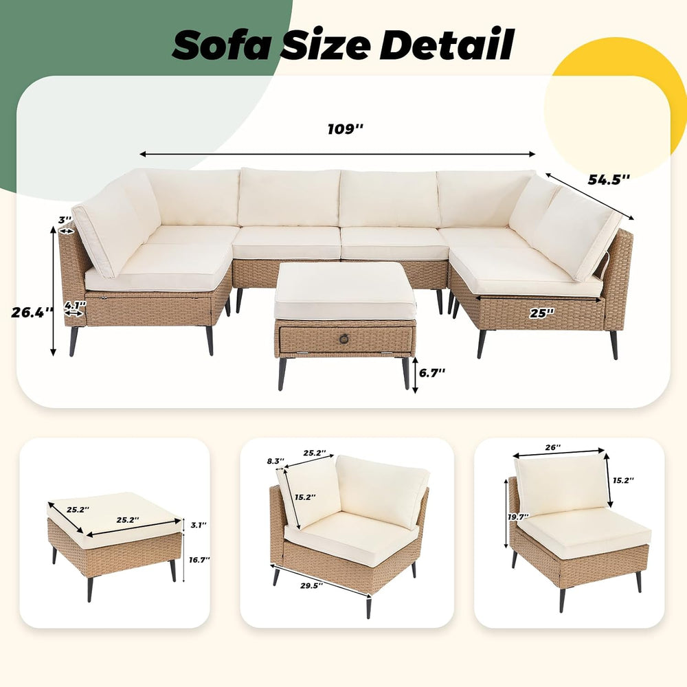 LVUYOYO 7 Pieces Outdoor Patio Furniture Set, Wicker Sectional Sofa Set