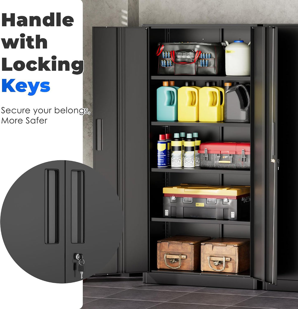 Garage Storage Cabinet with Doors and Shelves, Metal Storage Cabinets with Lo...