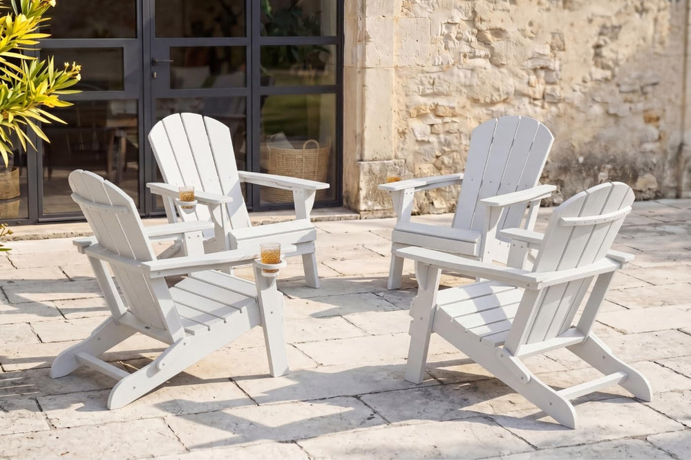 Folding Adirondack Chairs Set of 4 with Cup Holders, Heavy-Duty HDPE Plastic ...