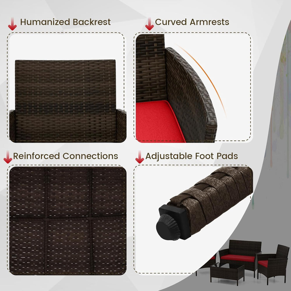 HAPPYGRILL 4pcs Patio Furniture Set Rattan Wicker Conversation Set